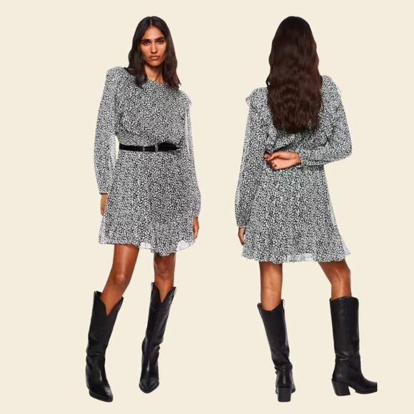 Chiffon Lined Dress with Silver Lurex and Floral Print Size 8 - Picture 2 of 8